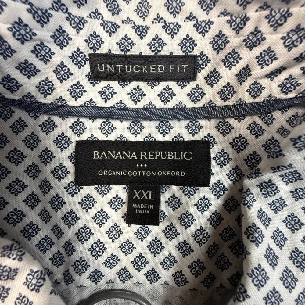 Banana Republic Mens XXL Untucked Organic Cotton Oxford Shirt Geometric Print